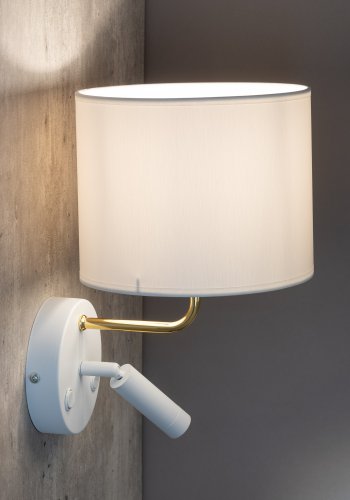 TK Richi vegglampe - hvitt stoff og gullmetall