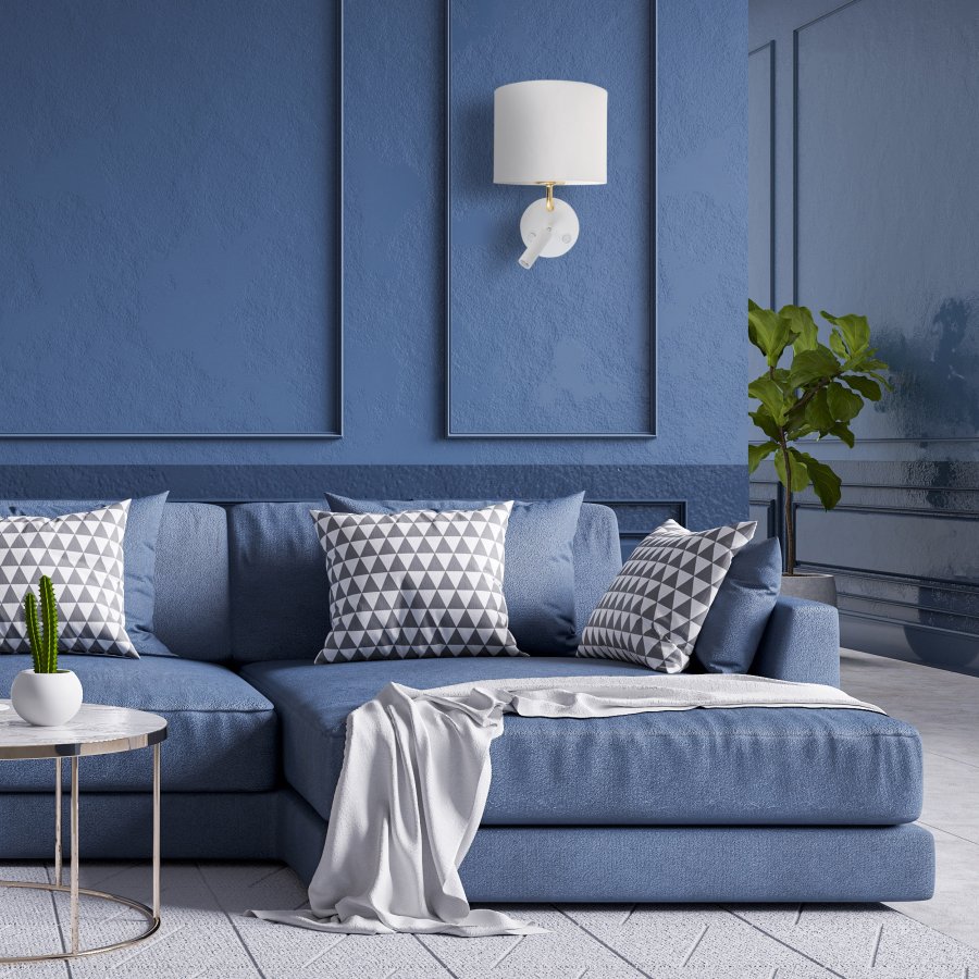 TK Richi vegglampe - hvitt stoff og gullmetall