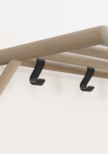 ROWICO rektangulr Milford hattehylde m. 5 knager - hvidvasket eg og sort metal (80cm)