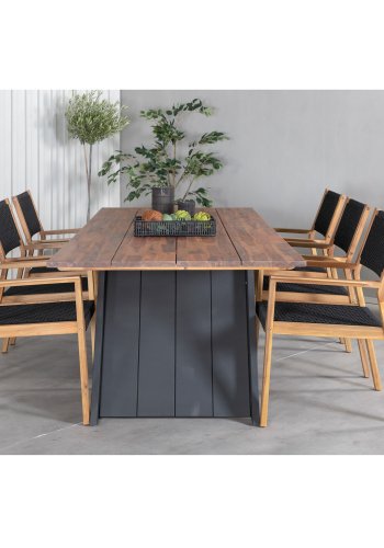 VENTURE DESIGN Doory Gartentisch – braunes Akazienholz und schwarzer Stahl (250 x 100)
