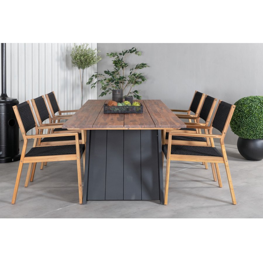 VENTURE DESIGN Doory Gartentisch – braunes Akazienholz und schwarzer Stahl (250 x 100)