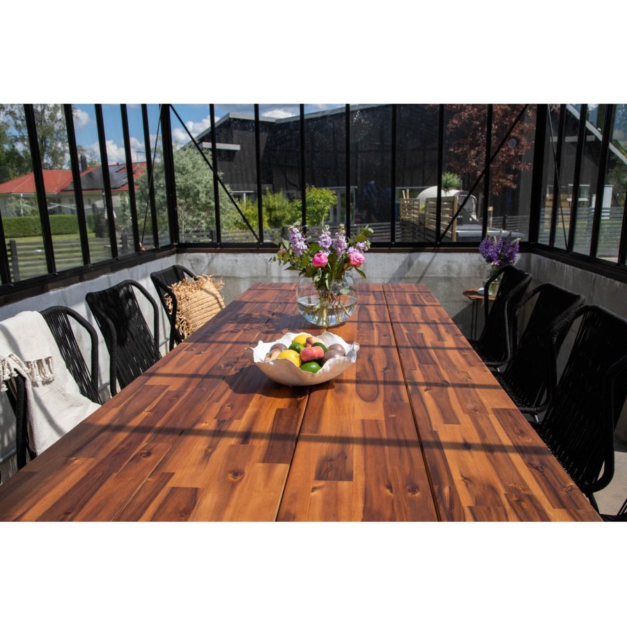 VENTURE DESIGN Doory Gartentisch – braunes Akazienholz und schwarzer Stahl (250 x 100)