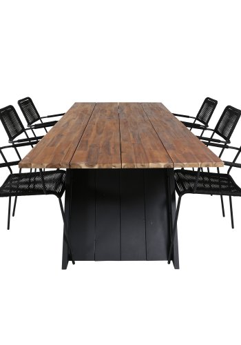 VENTURE DESIGN Doory Gartentisch – braunes Akazienholz und schwarzer Stahl (250 x 100)