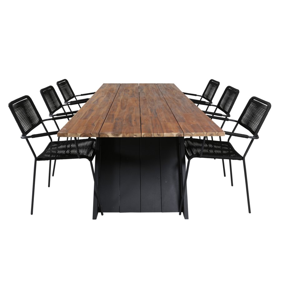 VENTURE DESIGN Doory Gartentisch – braunes Akazienholz und schwarzer Stahl (250 x 100)