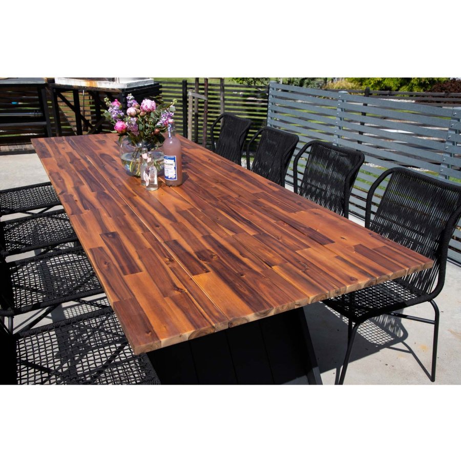 VENTURE DESIGN Doory Gartentisch – braunes Akazienholz und schwarzer Stahl (250 x 100)