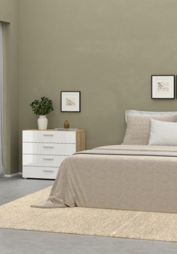 TVILUM Pepe Nachttisch, m. 2 Schubladen - eichenfarbene und weiße Folie und Kunststoff (40x40,25)