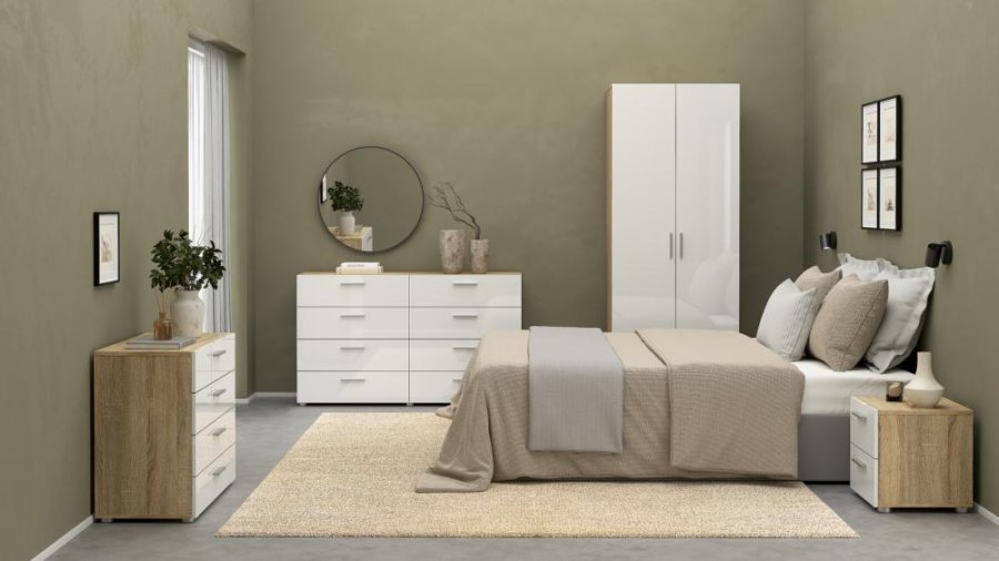 TVILUM Pepe Nachttisch, m. 2 Schubladen - eichenfarbene und weiße Folie und Kunststoff (40x40,25)