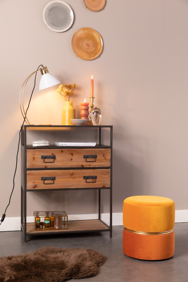 WHITE LABEL LIVING Bubbly puff, rund - solgul polyester (35)