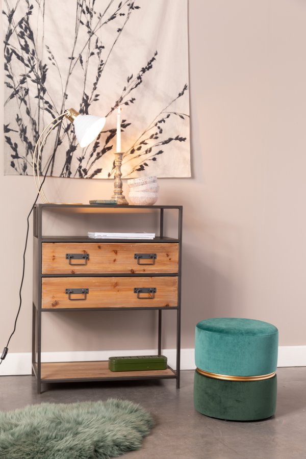 WHITE LABEL LIVING Sprudlende puff, rund - skogsgrnn polyester (35)