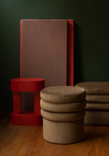 DUTCHBONE Aditi Pouf, rund – braunes Polyester (40)