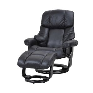 Crown Recliner - Svart Läder, inkl. Fotpall