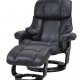 Crown recliner stol - sort lder, inkl. fodskammel