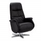 Delta Relaxsessel, mit Armlehnen und Drehfunktion - schwarzes Leder mit Chrombeinen