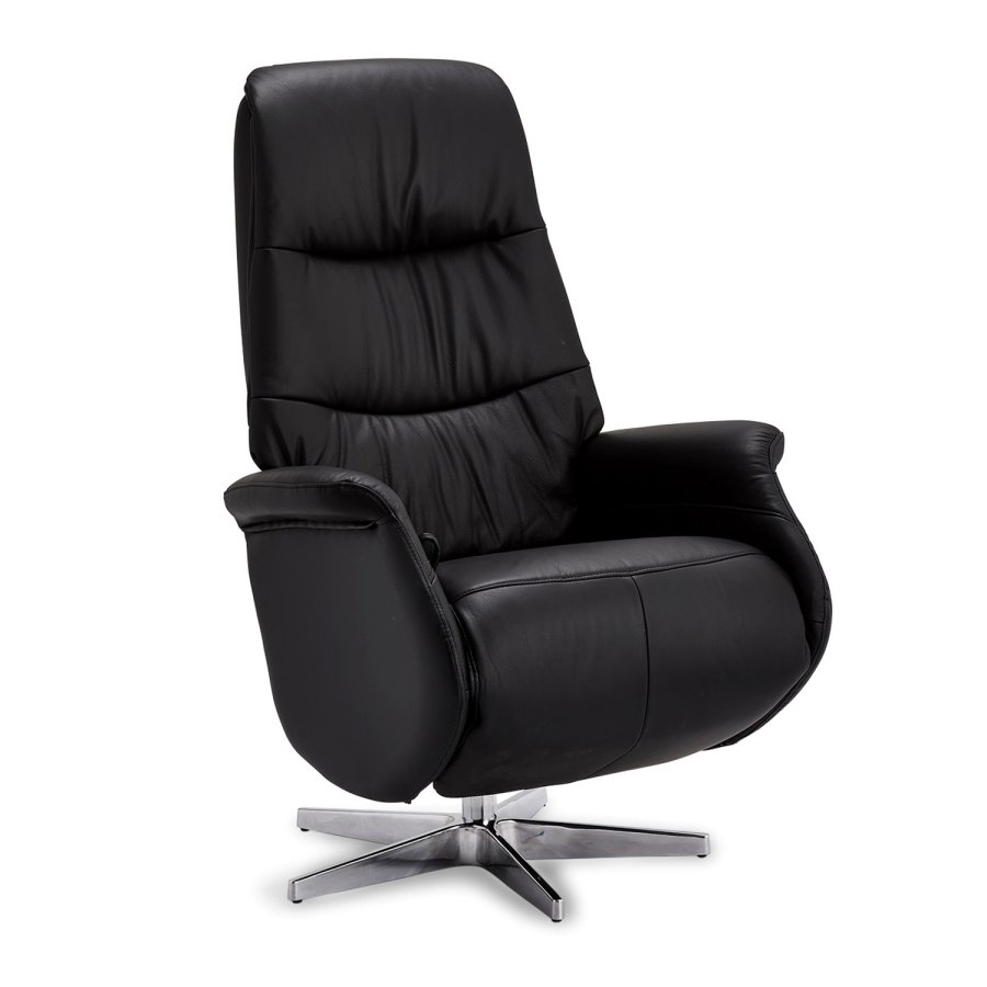 Delta Relaxsessel, mit Armlehnen und Drehfunktion - schwarzes Leder mit Chrombeinen