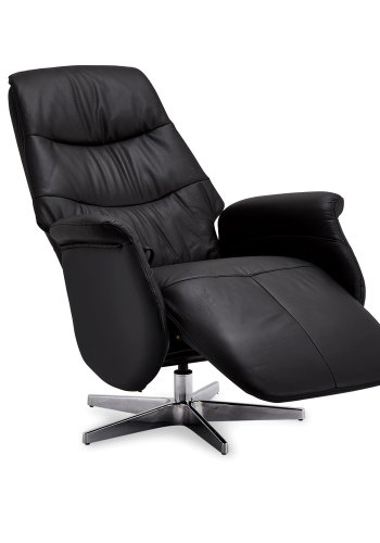 Delta Relaxsessel, mit Armlehnen und Drehfunktion - schwarzes Leder mit Chrombeinen