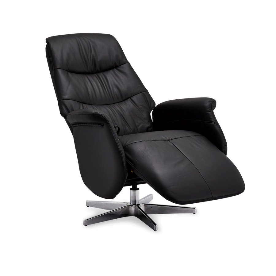 Delta Relaxsessel, mit Armlehnen und Drehfunktion - schwarzes Leder mit Chrombeinen