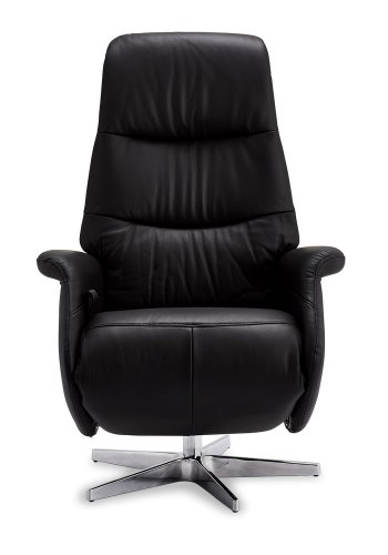 Delta Relaxsessel, mit Armlehnen und Drehfunktion - schwarzes Leder mit Chrombeinen