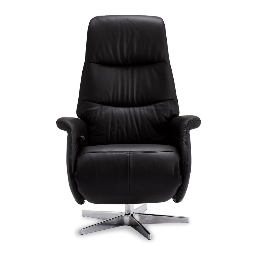 Delta Relaxsessel, mit Armlehnen und Drehfunktion - schwarzes Leder mit Chrombeinen
