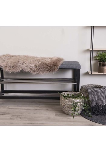 HOUSE NORDIC Padova benk, med pute og 2 hyller - gr polyester, svart tre og stl