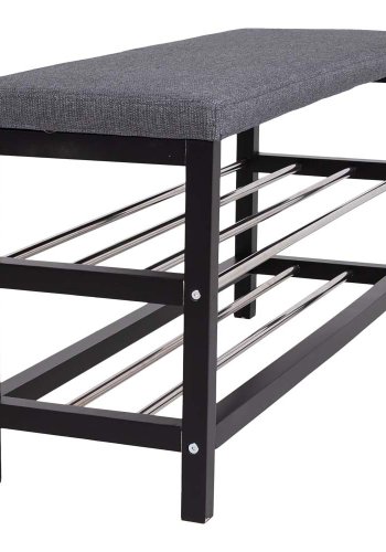 HOUSE NORDIC Padova benk, med pute og 2 hyller - gr polyester, svart tre og stl