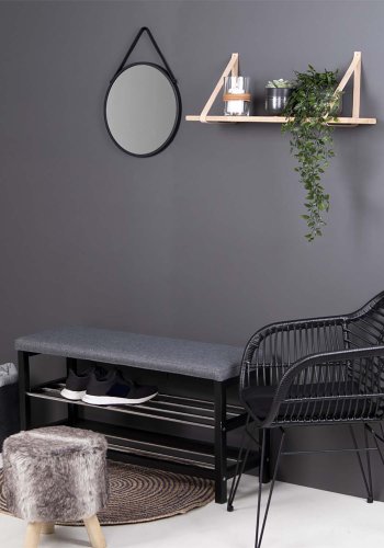 HOUSE NORDIC Padova benk, med pute og 2 hyller - gr polyester, svart tre og stl