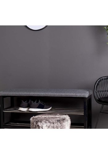 HOUSE NORDIC Padova benk, med pute og 2 hyller - gr polyester, svart tre og stl