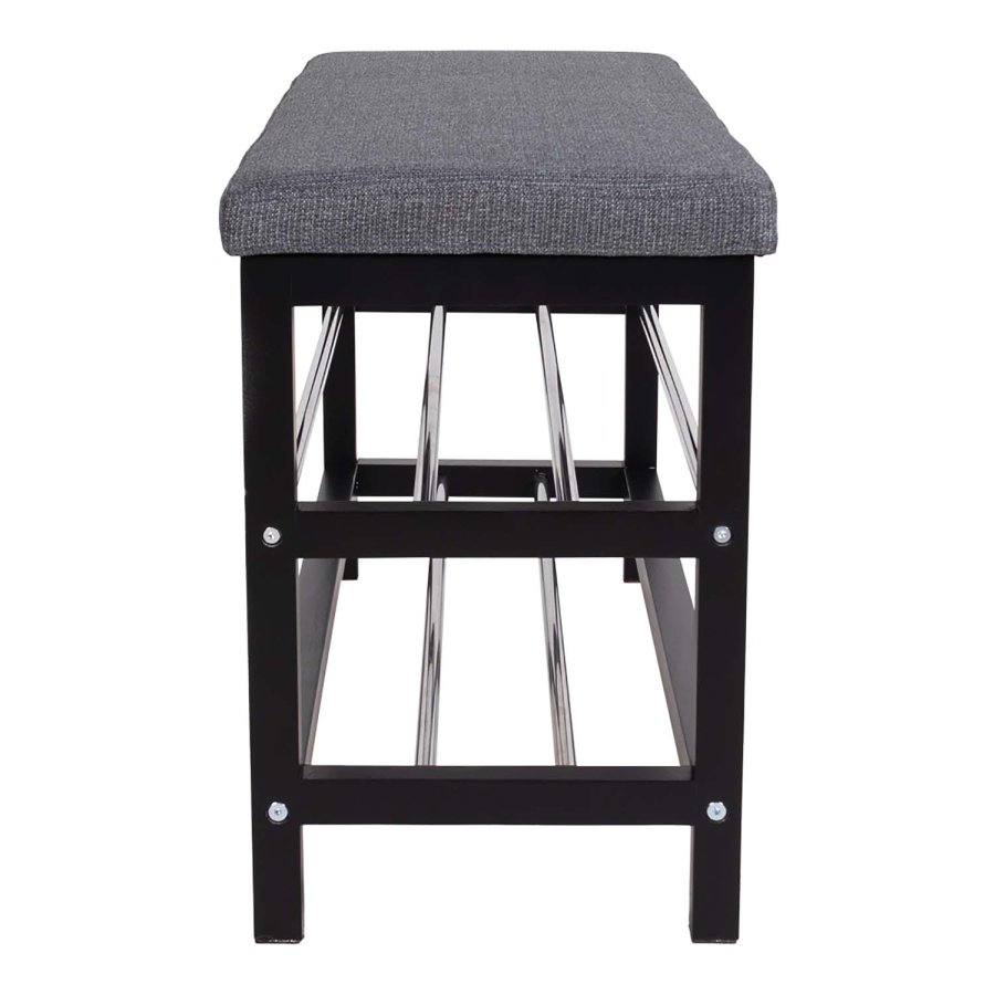 HOUSE NORDIC Padova benk, med pute og 2 hyller - gr polyester, svart tre og stl