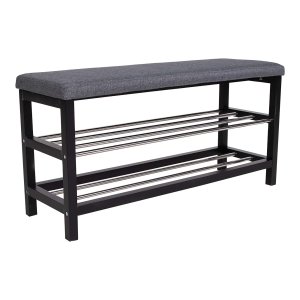 HOUSE NORDIC Padova bnk, m. hynde og 2 hylder - gr polyester, sort tr og stl