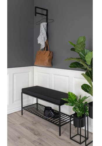 HOUSE NORDIC Vita benk, m. hylle - polyester og sort stl (100x36)