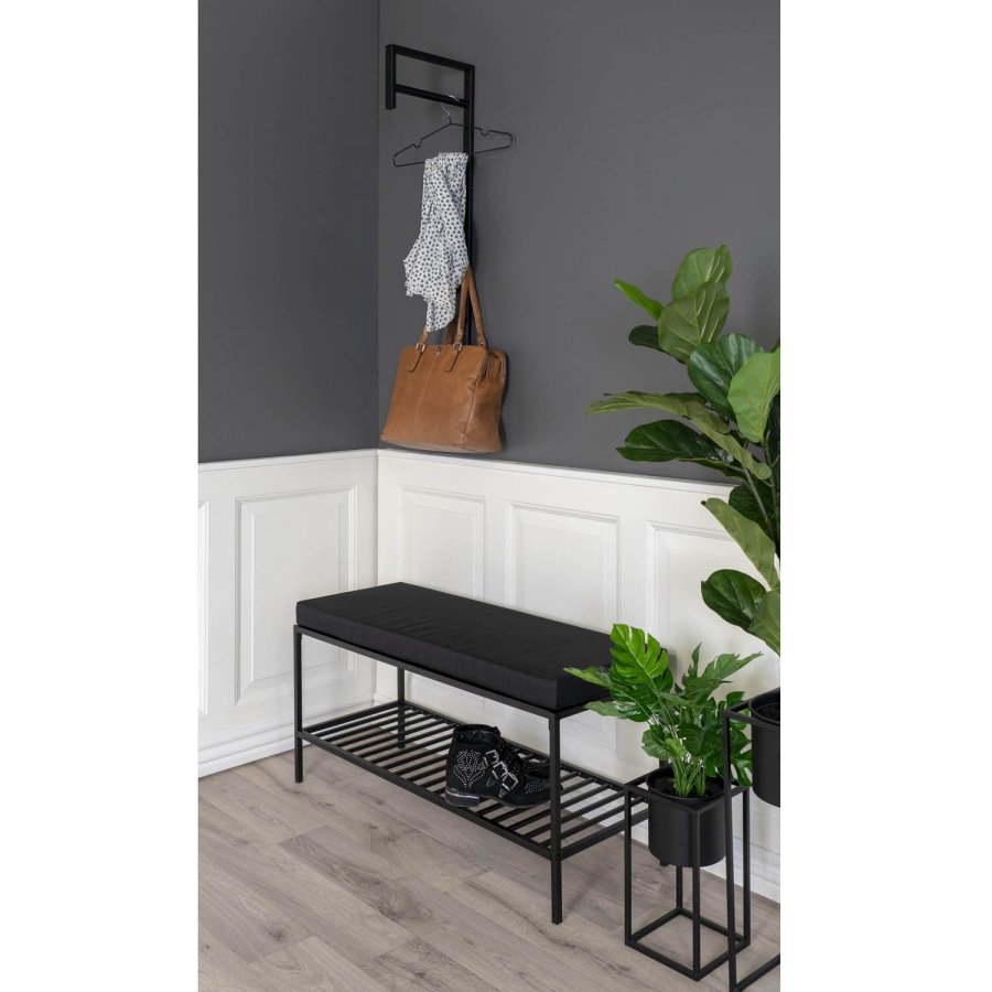 HOUSE NORDIC Vita benk, m. hylle - polyester og sort stl (100x36)