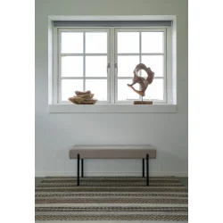 Swindon b�nk, rektangul�r - stone gr� polyester stof og sort metal (100x36)