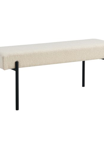 HOUSE NORDIC Swindon benk, rektangulr - hvit boucl polyesterstoff og svart metall (100x36)