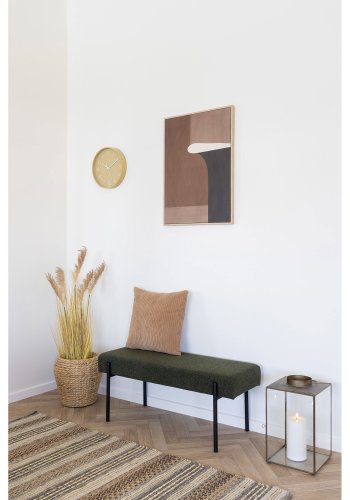 HOUSE NORDIC Swindon benk, rektangulr - mrkegrnn bouclé polyesterstoff og svart stl (100x36)