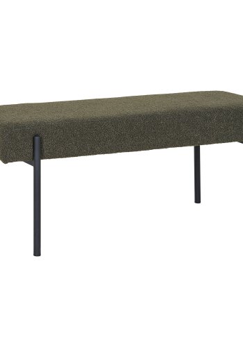 HOUSE NORDIC Swindon benk, rektangulr - mrkegrnn bouclé polyesterstoff og svart stl (100x36)