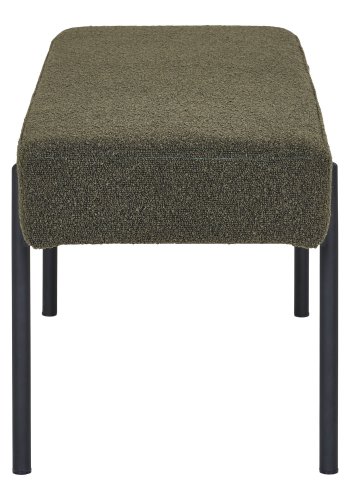 HOUSE NORDIC Swindon benk, rektangulr - mrkegrnn bouclé polyesterstoff og svart stl (100x36)