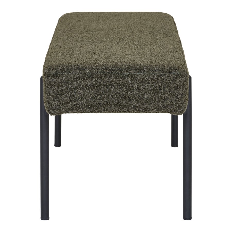 HOUSE NORDIC Swindon benk, rektangulr - mrkegrnn bouclé polyesterstoff og svart stl (100x36)