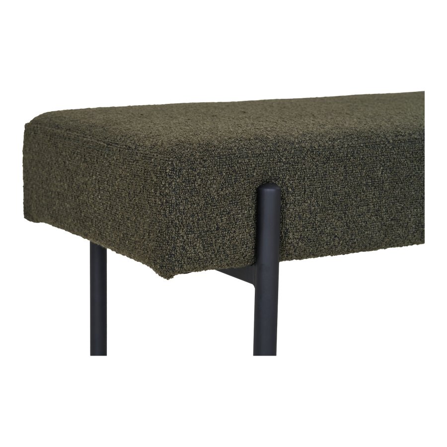 HOUSE NORDIC Swindon benk, rektangulr - mrkegrnn bouclé polyesterstoff og svart stl (100x36)
