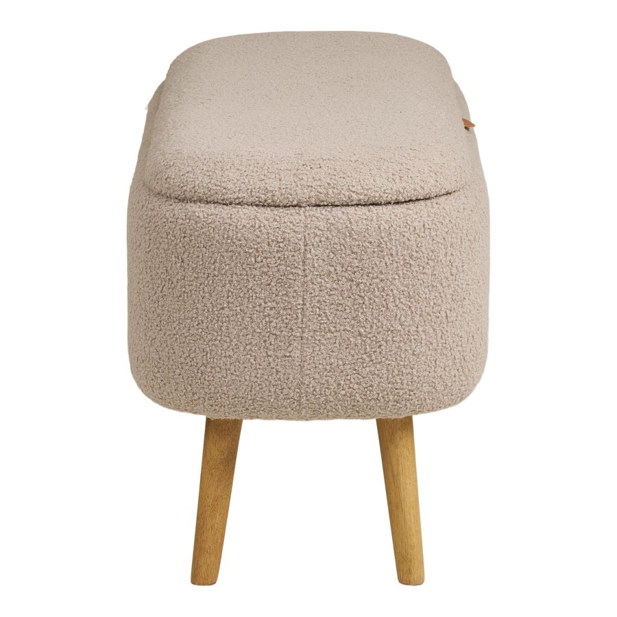 HOUSE NORDIC Harlow b&auml;nk, med f&ouml;rvaring - beige boucl&eacute; polyester och naturtr&auml; (95x37)