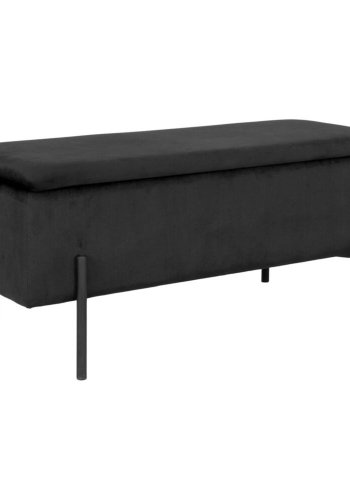 HOUSE NORDIC Watford benk, med oppbevaring - svart polyesterflyel og metall (95x37)