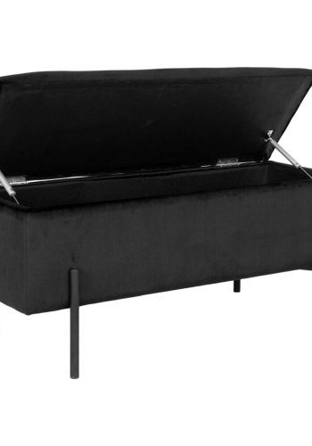 HOUSE NORDIC Watford benk, med oppbevaring - svart polyesterflyel og metall (95x37)