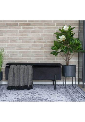 HOUSE NORDIC Watford benk, med oppbevaring - svart polyesterflyel og metall (95x37)