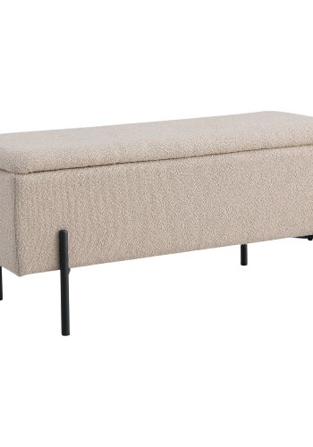 HOUSE NORDIC Watford benk, m. oppbevaring - beige boucl polyesterstoff og svart metall (95x36,5)