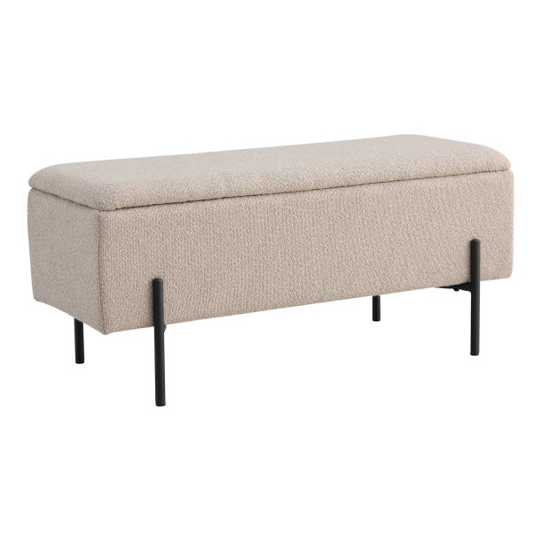 HOUSE NORDIC Watford b�nk, m. opbevaring - beige boucl� polyester stof og sort metal (95x36,5) -  House Nordic