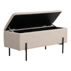 HOUSE NORDIC Watford b�nk, m. opbevaring - beige boucl� polyester stof og sort metal (95x36,5) -  House Nordic