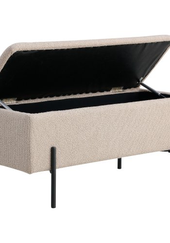 HOUSE NORDIC Watford benk, m. oppbevaring - beige boucl polyesterstoff og svart metall (95x36,5)
