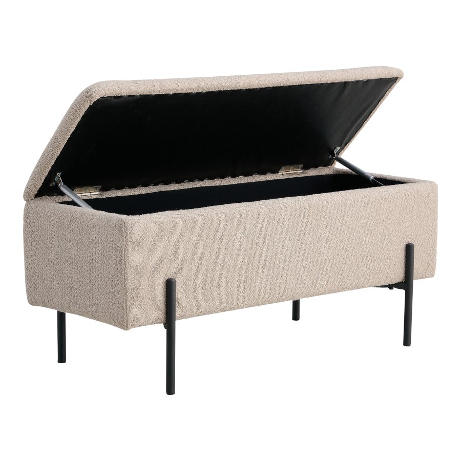 HOUSE NORDIC Watford benk, m. oppbevaring - beige boucl polyesterstoff og svart metall (95x36,5)