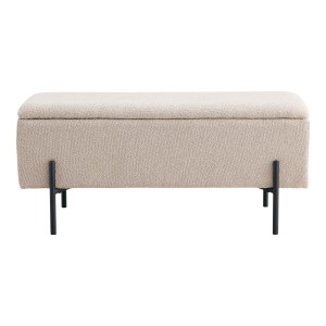 HOUSE NORDIC Watford bnk, m. opbevaring - beige boucl polyester stof og sort metal (95x36,5)