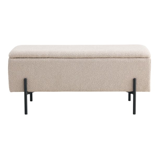 HOUSE NORDIC Watford b�nk, m. opbevaring - beige boucl� polyester stof og sort metal (95x36,5) -  House Nordic