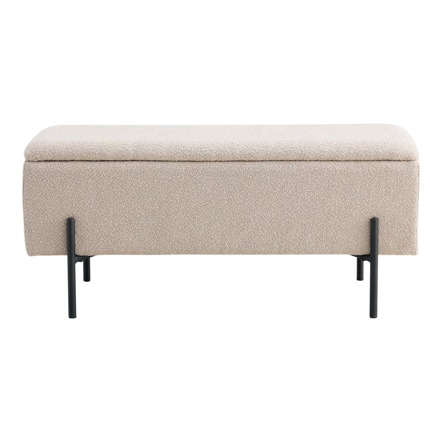 HOUSE NORDIC Watford benk, m. oppbevaring - beige boucl polyesterstoff og svart metall (95x36,5)