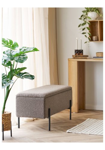 HOUSE NORDIC Watford b&auml;nk, med f&ouml;rvaring - brunt boucl&eacute;tyg och svart metall (95x36,5)